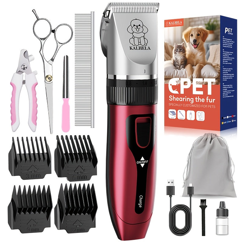 USB Rechargeable Dog Clippers with Ceramic Blades, Electric Pet Hair Trimmer for Cats and Dogs, Color Choices and Grooming Set Options
