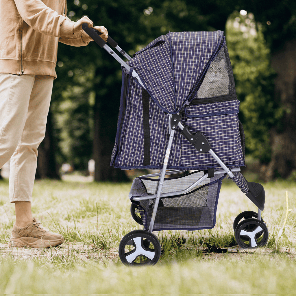 Pet Stroller with Storage Basket and Cup Holder, Magshion Three-Wheel Foldable Pushchair for Small and Medium Dogs and Cats, 14 Color and Pattern Options