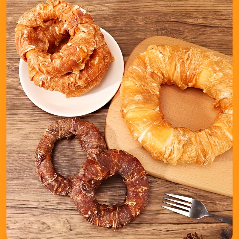 Donut Dog Treats with Chicken or Duck Meat Wrap, Ring-Shaped Snacks in 6-Piece or Two-Pack Options for Supervised Rewards and Everyday Treat Time