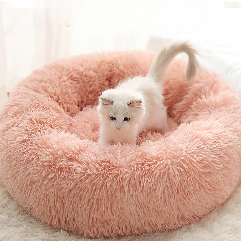 Donut Cat Bed 40cm, Fluffy Round Sleeping Nest for Cats and Small Dogs with Raised Rim, Anti-Slip Bottom and Foldable Design in Five Colors