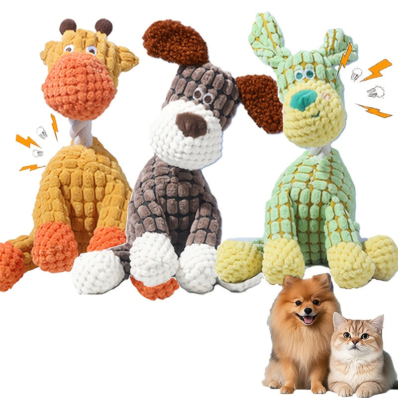 Plush Squeaky Dog Toy Pack for Small Dogs and Puppies, 2 or 3 Piece Pet Play Set for Supervised Gentle Chewing and Everyday Interactive Play