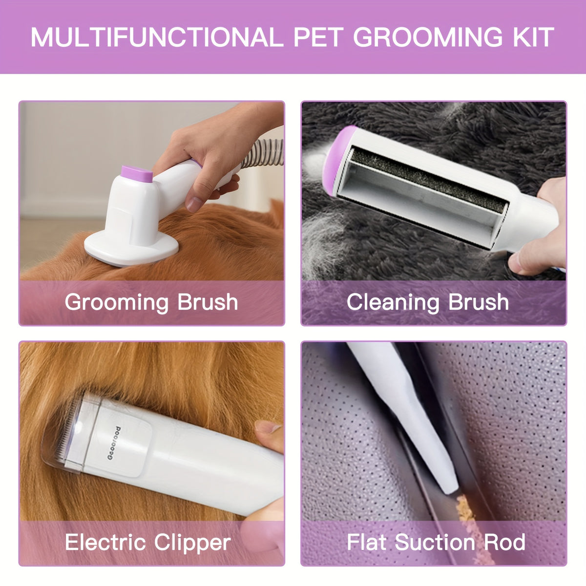 Dog Hair Vacuum Grooming Kit with Clippers, 2.5L Dust Cup, 4 Grooming Tools and 3–24mm Guide Combs for At-Home Brushing and Coat Trimming