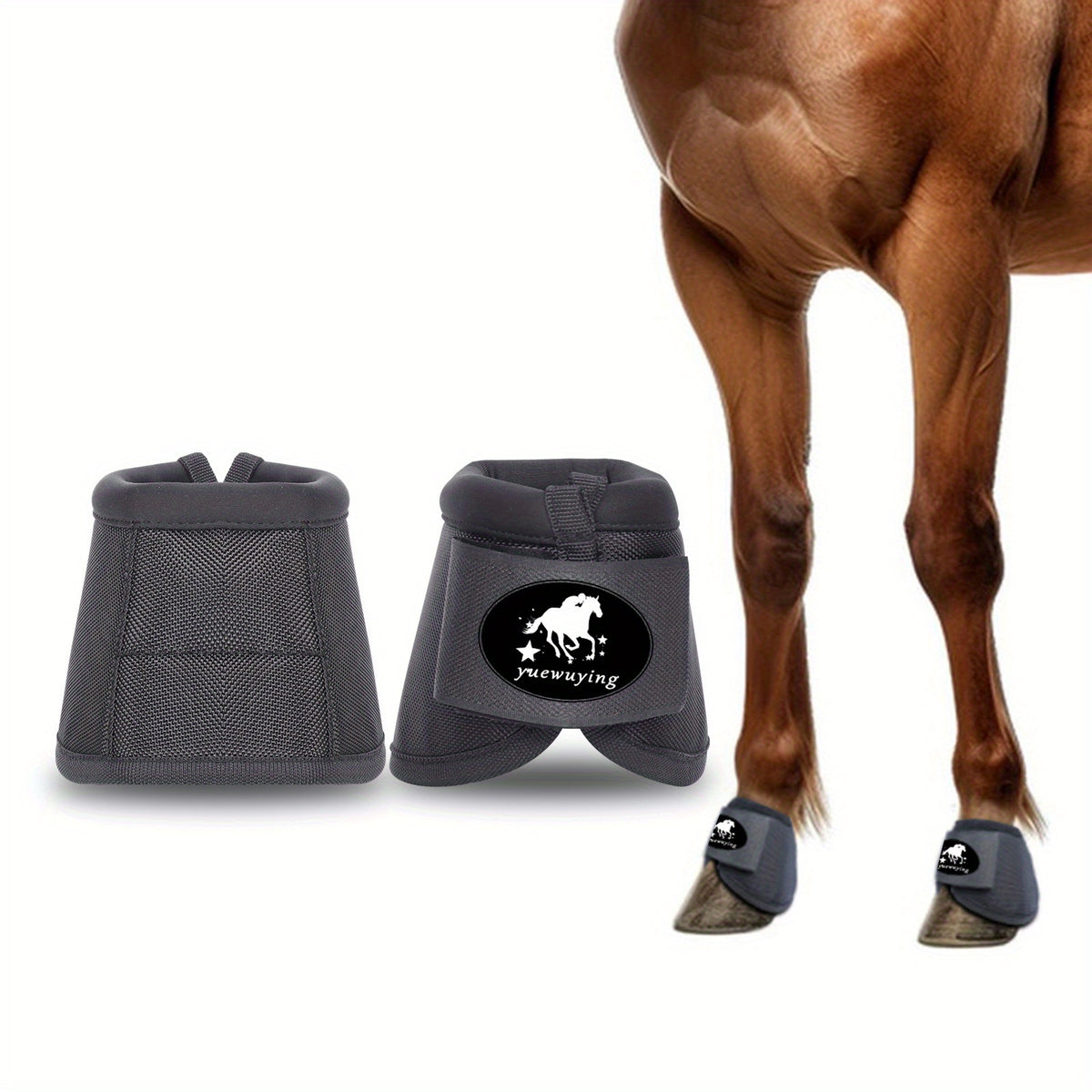 No-Turn Horse Bell Boots Pair, Protective Equine Hoof Boots in Small, Medium and Large with Black, White, Royal Blue and Red Color Options