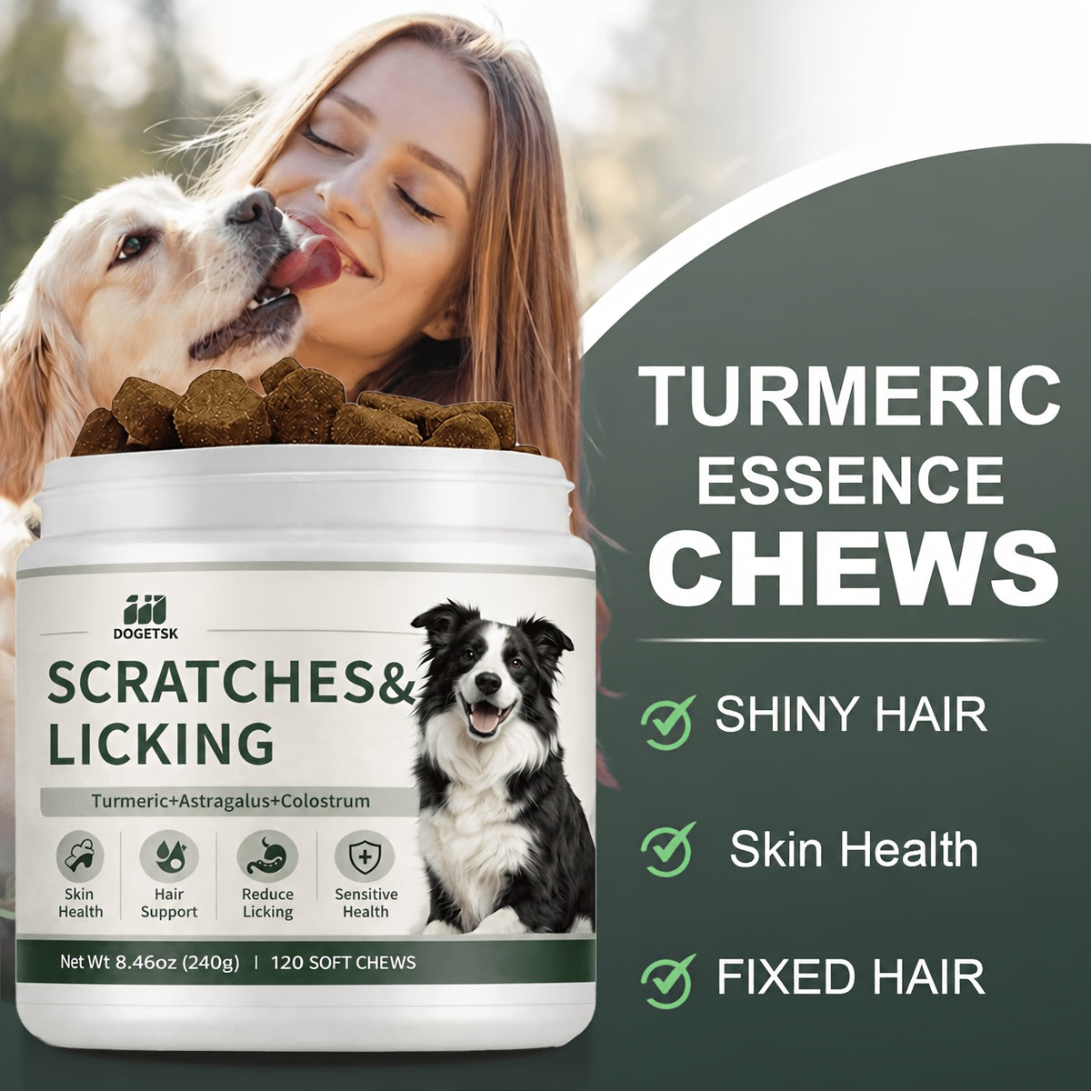 Omega 3 Chewable Tablets for Dogs, Chicken Flavor Canine Supplement with Listed Probiotics and Omega Fatty Acids for Skin and Coat Care Routines