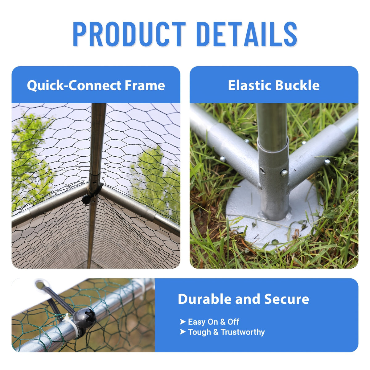 Spire Roof Chicken Coop Run with Metal Frame and Covered Section, Walk-In Outdoor Poultry Enclosure for Backyard Chickens and Ducks, Two Size Options