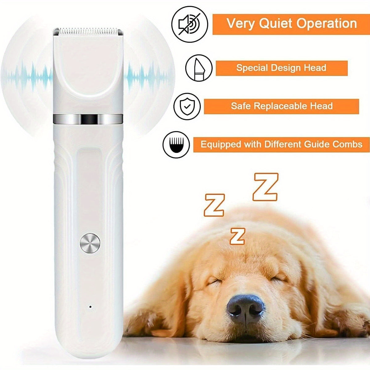 Dog Paw Trimmer and Nail Grinder Set, Rechargeable Cordless Low-Noise Pet Hair Clippers with Interchangeable Heads for Cats and Dogs