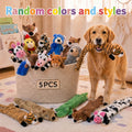 Cartoon Squeaky Dog Toys 5 Pack, Random Animal Plush Assortment in Medium or Large for Supervised Gentle Play and Toy Rotation, Basket Not Included