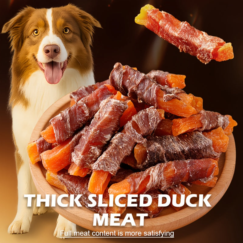 Dog Treats with Chicken and Duck Wrapped Sweet Potato Fries, 100g / 3.53 oz Meat-Wrapped Snack Strips for Supervised Training Rewards and Daily Treat Time