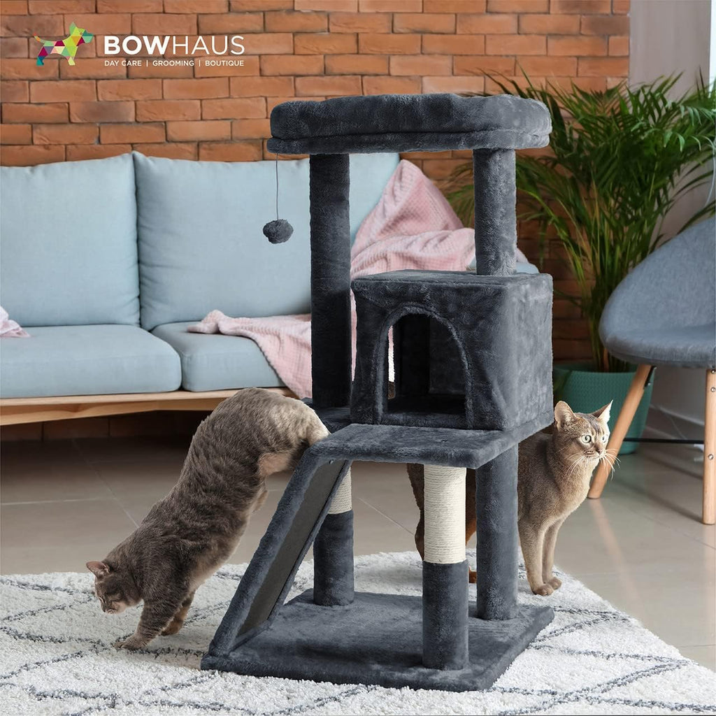 Cat Tree with Scratching Ramp, 37 Inch Indoor Cat Tower with Widened Padded Perch, Sisal Posts, Hammock and Cozy Condo for Cats and Kittens