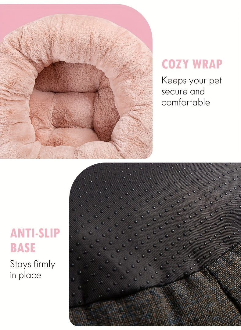 Cat Bed for Indoor Cats, 20 Inch Round Donut Cuddler with Raised Rim, Fluffy Plush Calming Pet Bed with Anti-Slip Bottom, Washable Cozy Bed for Kittens, Puppies and Small Dogs up to 11 lbs