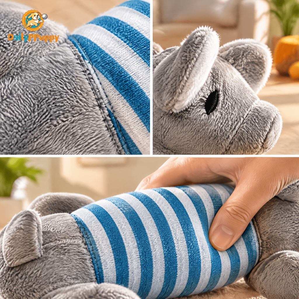 Squeaky Dog Toys with Striped Plush Design, 3 Pack 7.5 Inch Soft Stuffed Animal Toys in Assorted Colors for Small and Medium Dogs, Supervised Gentle Play