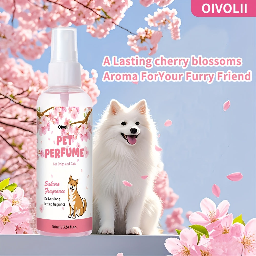 Cherry Blossom Pet Perfume Spray 100ml, Sakura Scented Pet Deodorizing Mist and Dog Cologne for Label-Directed Grooming Routines