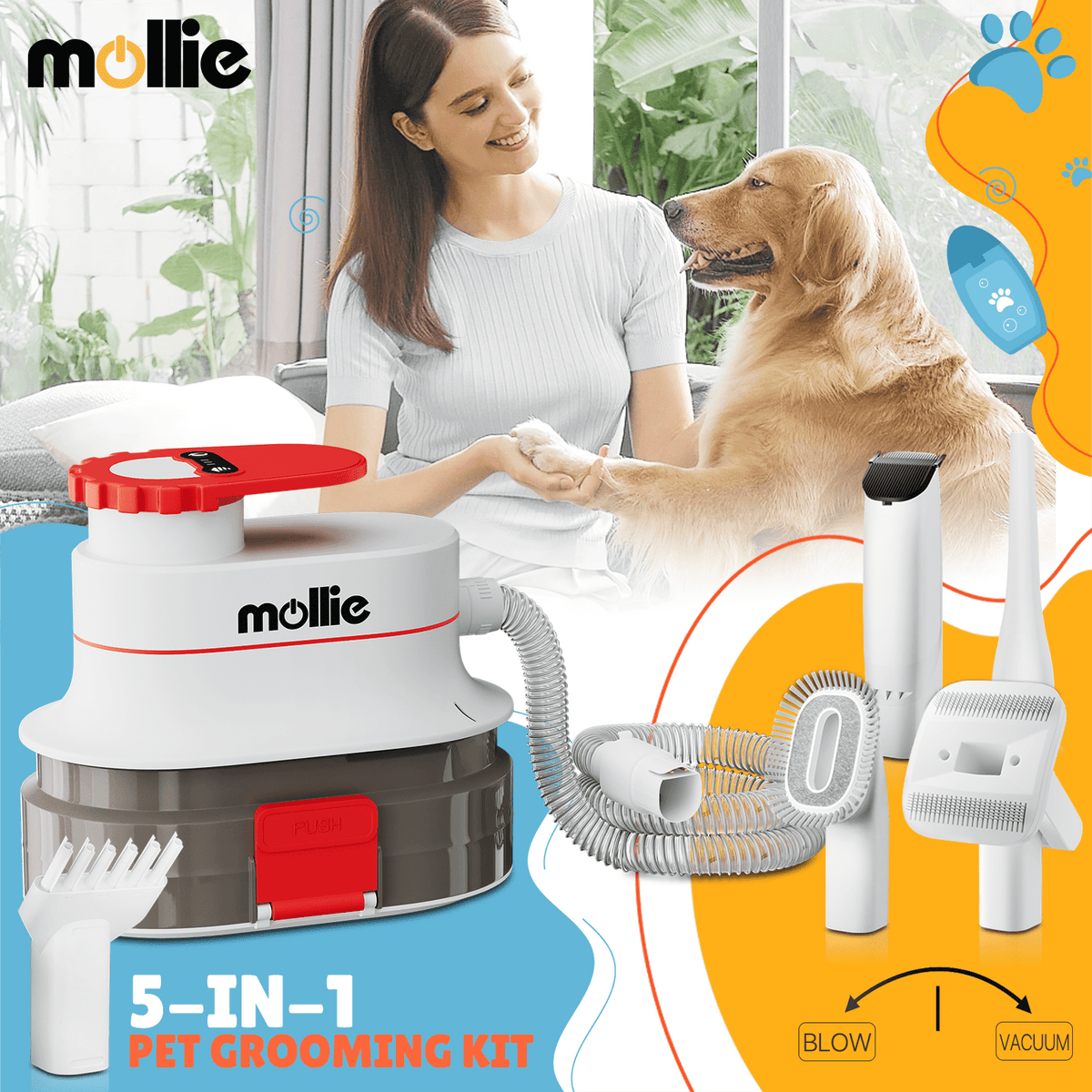 Dog Grooming Vacuum and Dryer Kit with 6 Grooming Tools, Trimmer and Guide Combs for At-Home Dog and Cat Coat Care, MoNiBloom