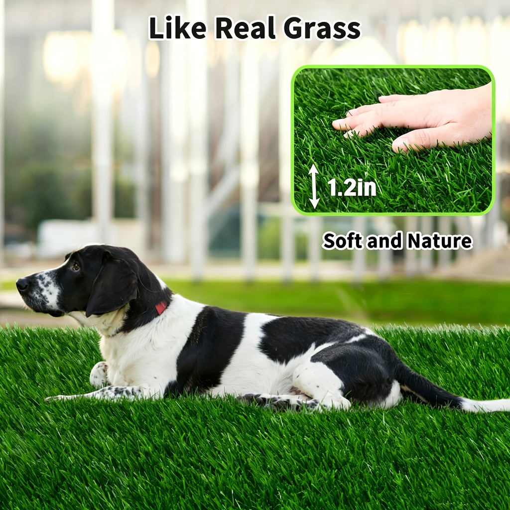 Dog Grass Potty Tray with Two Washable Turf Mats, 3-Layer Artificial Grass Puppy Toilet with Drainage Grate for Indoor and Outdoor Training
