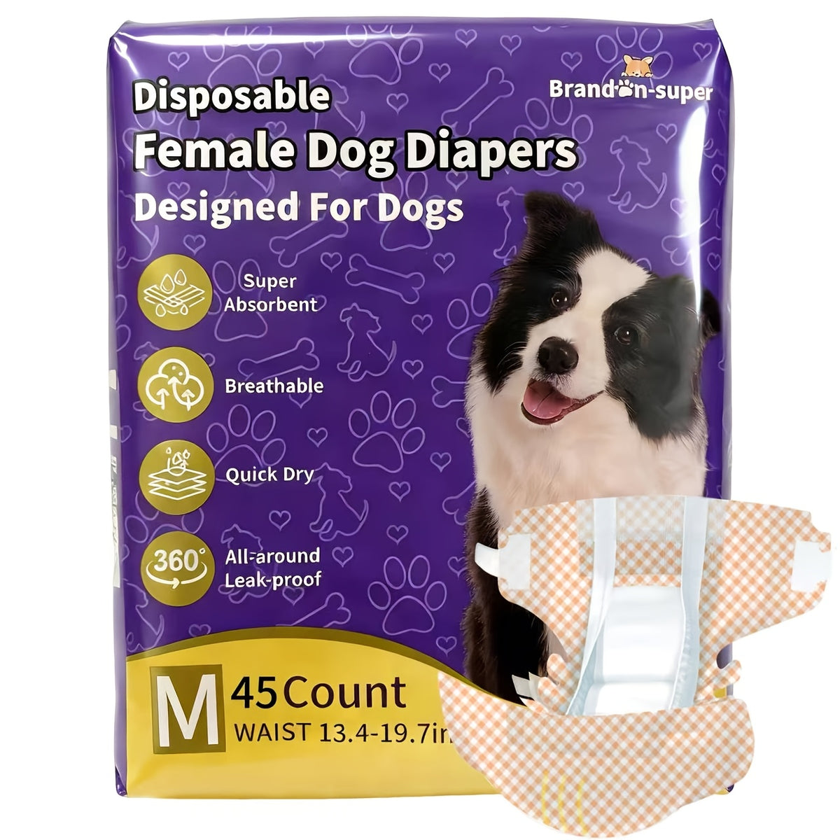 Female Dog Diapers 45 Count, Disposable Absorbent Pet Diapers in XXS to L for Puppies, Senior Dogs, Heat Cycles and Indoor Accident Management