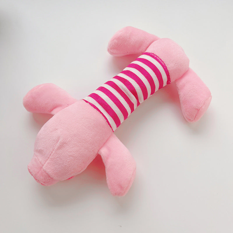 Squeaky Dog Toys with Striped Plush Design, 3 Pack 7.5 Inch Soft Stuffed Animal Toys in Assorted Colors for Small and Medium Dogs, Supervised Gentle Play