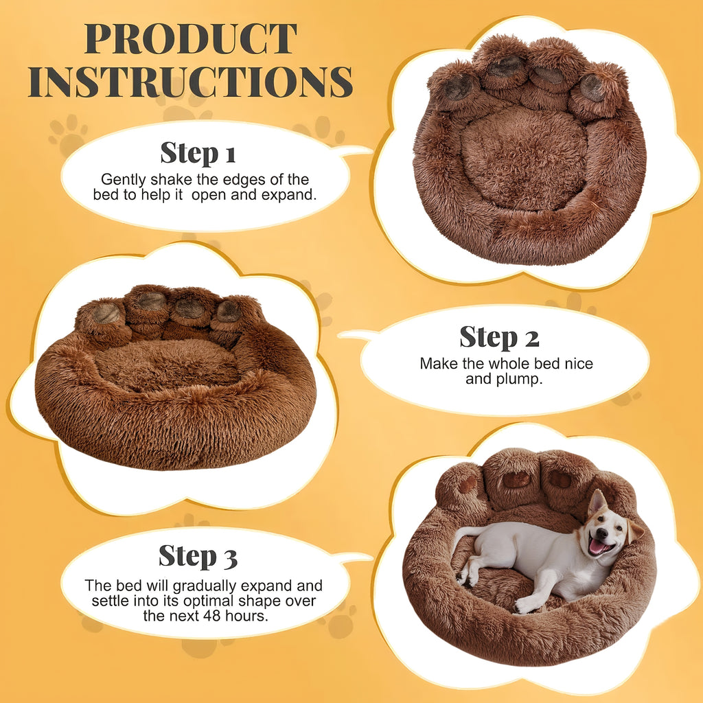 Donut Dog Bed with Bear Paw Design, Soft Plush Cuddler for Dogs and Cats, Cozy Indoor Sleeping Nest in Coffee Gray or Pink, 22 to 37 Inch Sizes