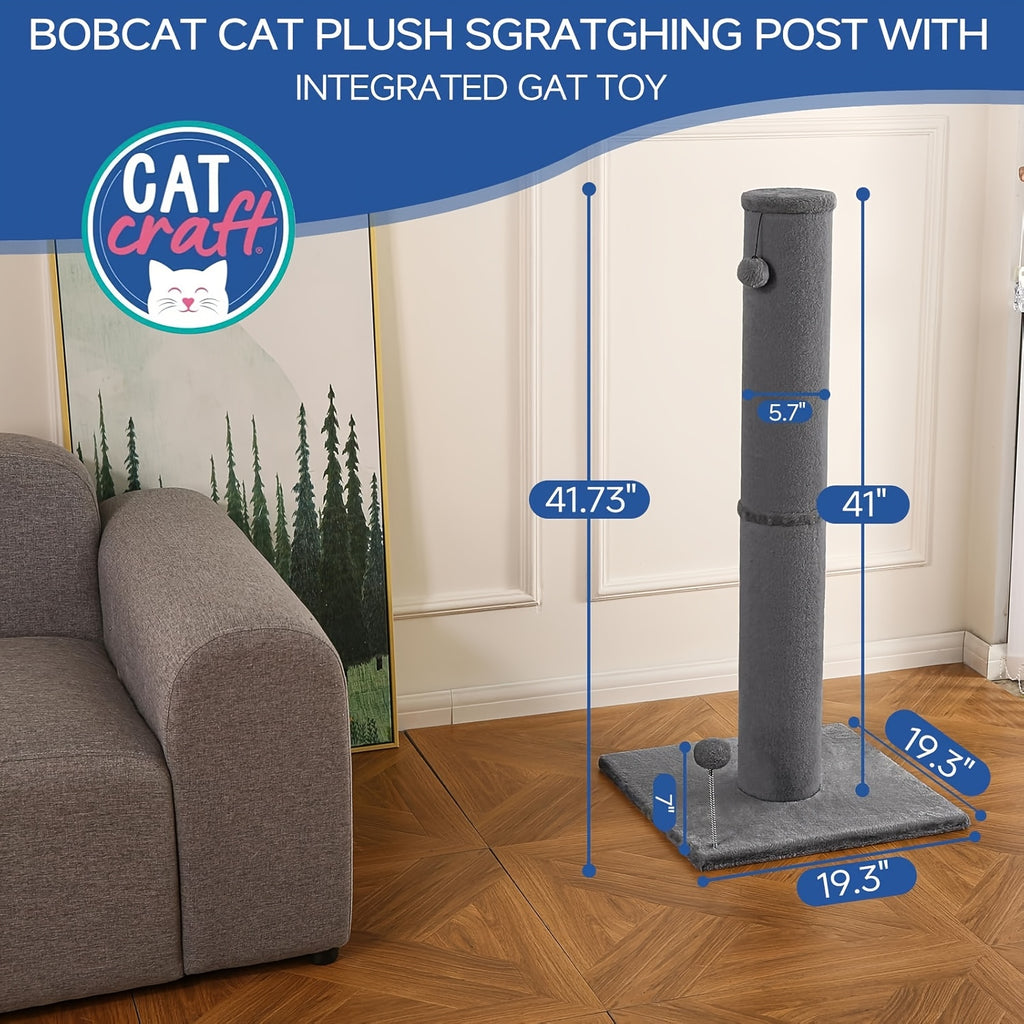 Thick Cat Scratching Post for Large Cats, 41.73-Inch Tall Hardwood Scratcher with 5.7-Inch Column, Heavy Base and Replaceable Toy Balls, Gray