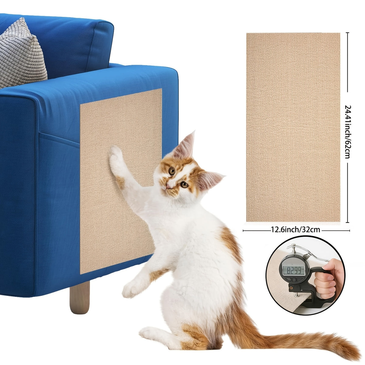 Self-Adhesive Cat Scratch Furniture Protector, Trimmable Scratching Mat for Sofa and Wall Coverage, Three Size Options and Eight Colors