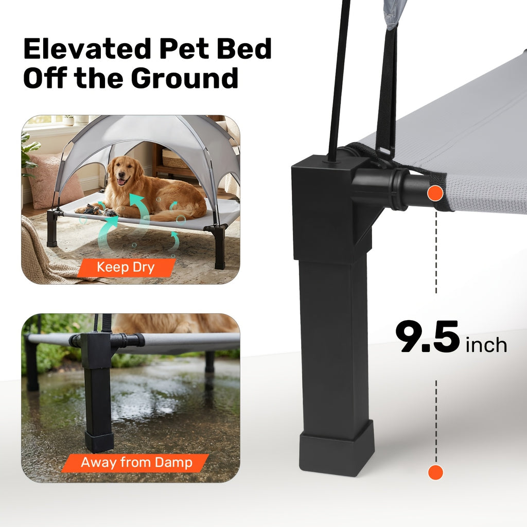 Canopy Dog Bed for Outdoor Rest, Elevated Portable Pet Cot with Overhead Shade in 42, 51 and 58 Inch Options for Patio, Backyard and Camping