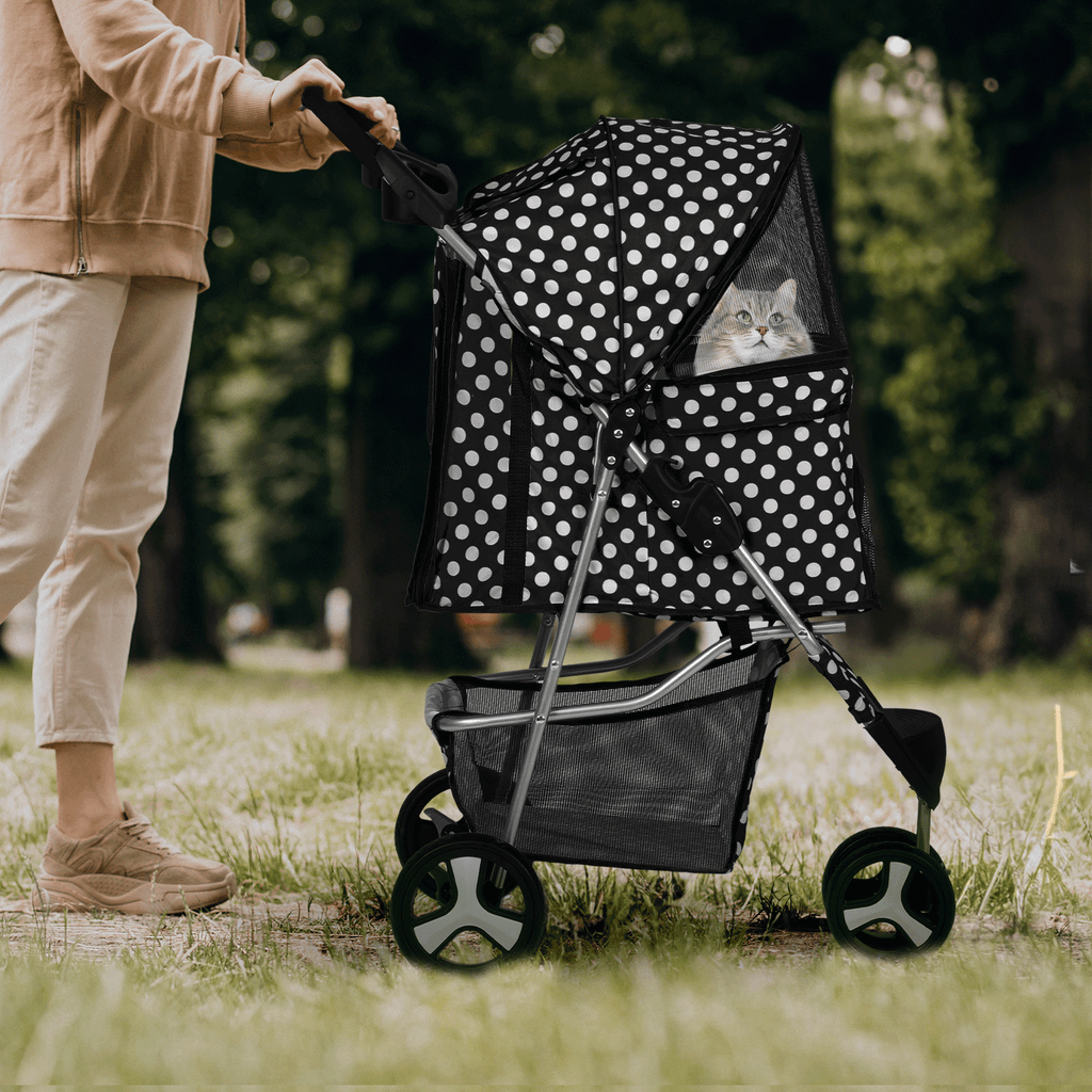Pet Stroller with Storage Basket and Cup Holder, Magshion Three-Wheel Foldable Pushchair for Small and Medium Dogs and Cats, 14 Color and Pattern Options