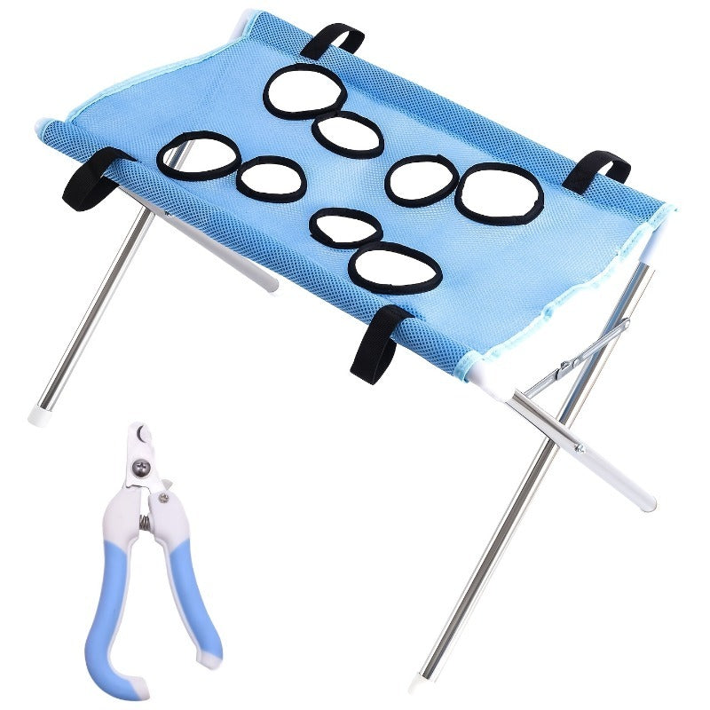Pet Nail Trimming Hammock Set with Stainless Steel Clippers, 2-Piece Foldable Mesh Grooming Support for Cats and Dogs, Black or Blue for At-Home Care