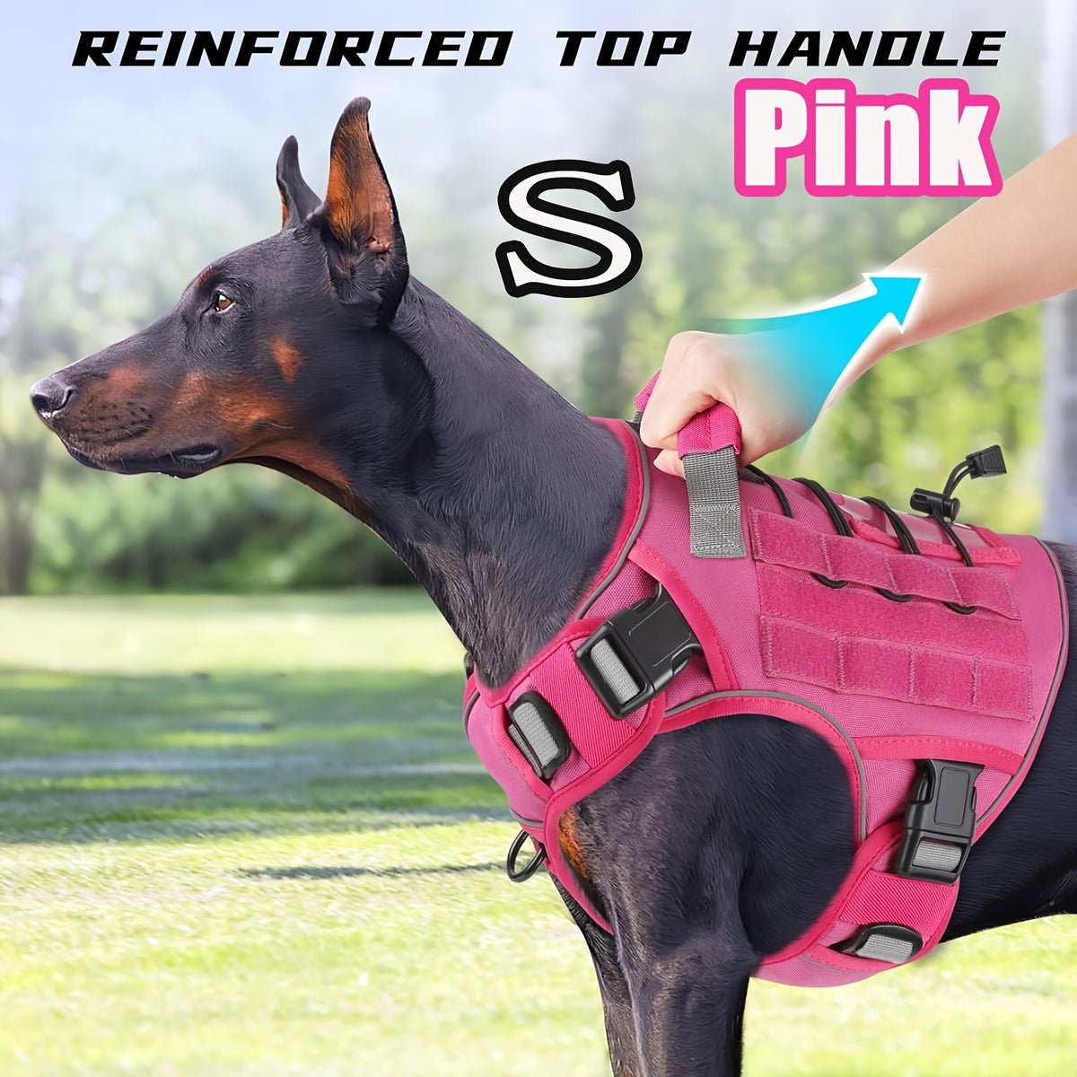 Tactical Dog Harness with Reinforced Top Handle, Adjustable Reflective Pet Vest for Daily Walks and Outdoor Training, S to XL Sizes