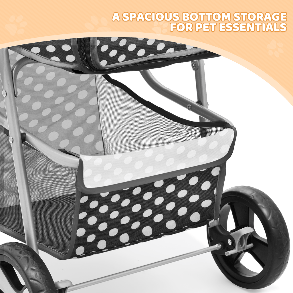 Pet Stroller with Storage Basket and Cup Holder, Magshion Three-Wheel Foldable Pushchair for Small and Medium Dogs and Cats, 14 Color and Pattern Options