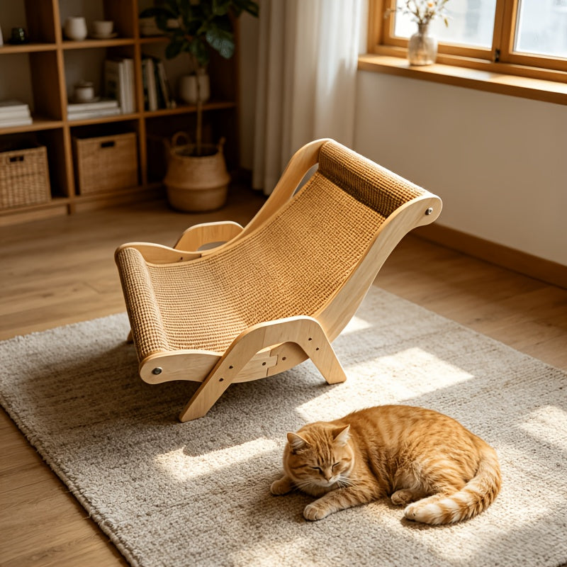 Cat Scratcher Sofa Lounger, Integrated Cat Scratching Board and Lounge Chair for Indoor Scratching, Stretching and Rest, Large or Small