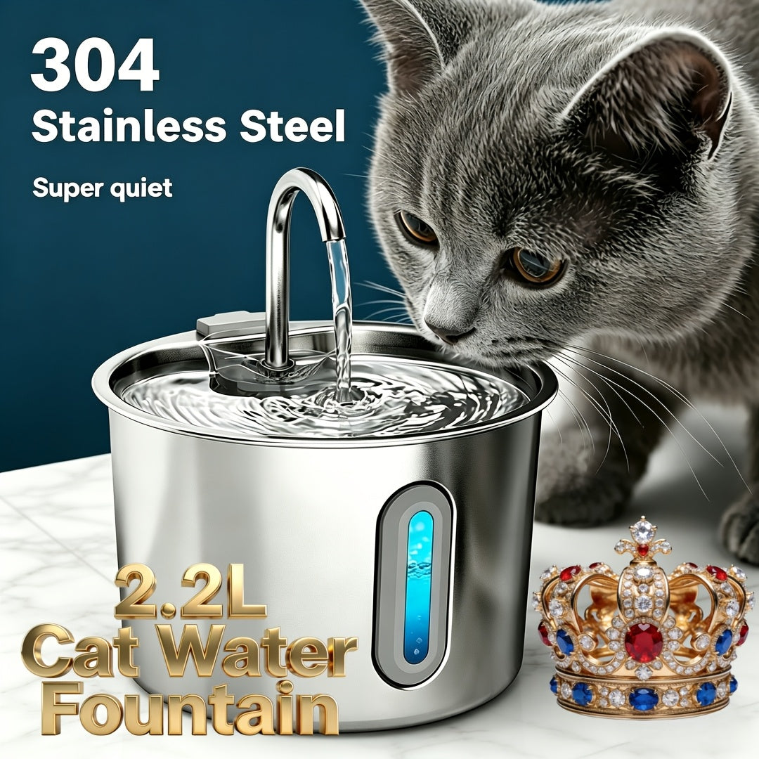 Filtered Cat Water Fountain 74.39oz, Stainless Steel Automatic Pet Drinking Dispenser with Quiet Pump for Cats and Dogs, Three Style Options