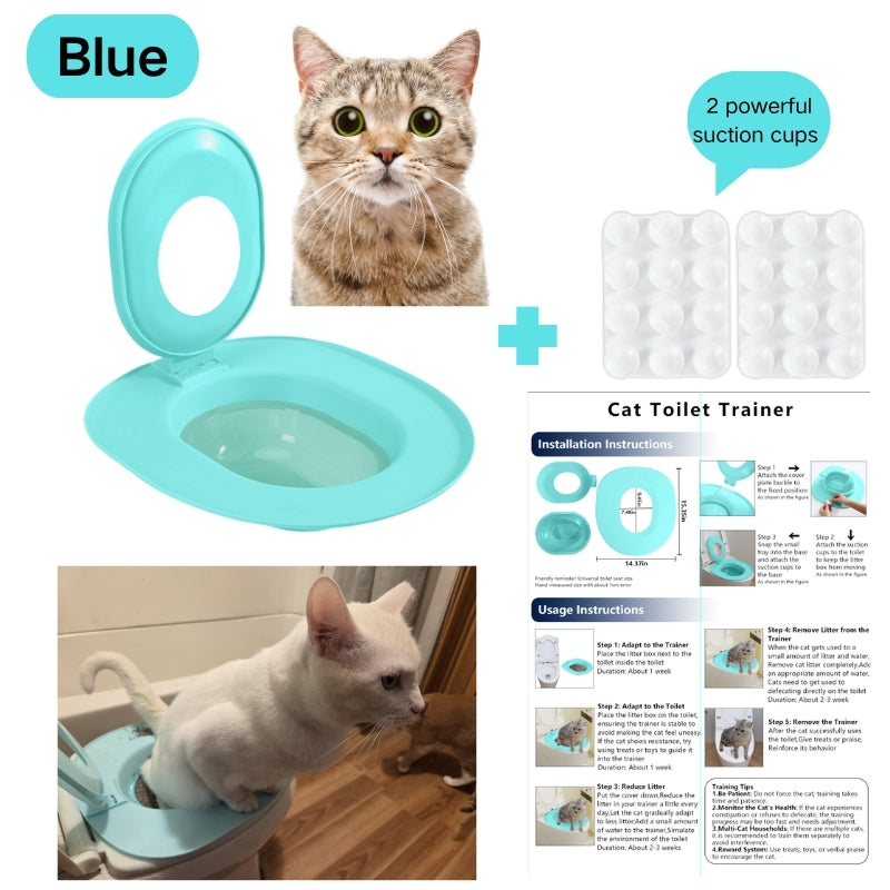Cat Toilet Training Seat with Oval Design, Easy-Clean Bathroom Training Tray in Pink, Blue or Yellow with Two Toilet Stickers per Selected Color Option