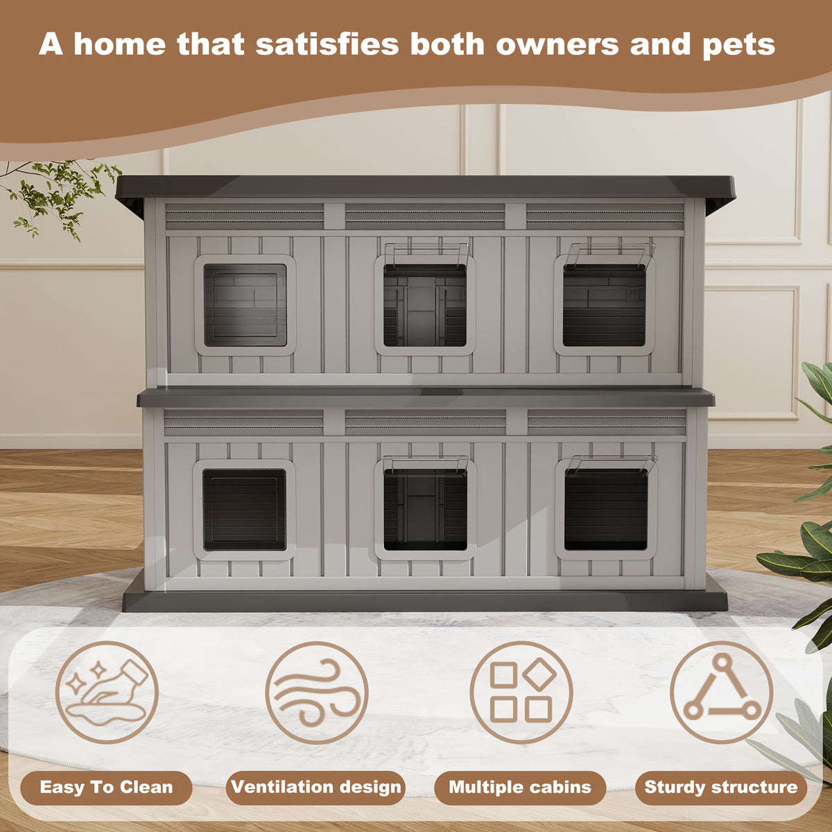 Feral Cat Shelter with Double-Layer Design, Black Indoor Outdoor Cat House for Stray Cats and Multi-Pet Resting Spaces, Sturdy Construction