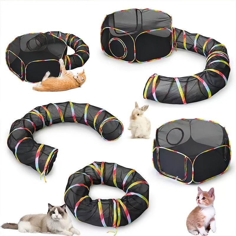 Rainbow Cat Enclosure for Indoor Cats, Portable Outdoor Catio Tent with Enclosed Run and Tunnel for Supervised Backyard Exploration