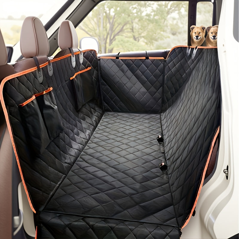 Four Pocket Dog Car Seat Cover, Full-Coverage Stain-Resistant Pet Travel Mat with Black Style Option for Everyday Drives and Road Trip Seat Protection