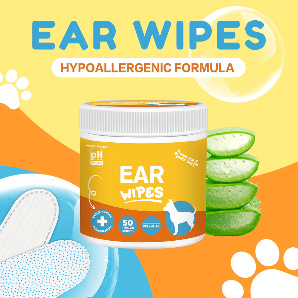 Dog Ear Cleaner Wipes with Coconut Scent, Finger Wipes for Routine Ear Grooming, with Separate Dental Wipes, Teeth Cleaning Kit and Eye Wipe Options