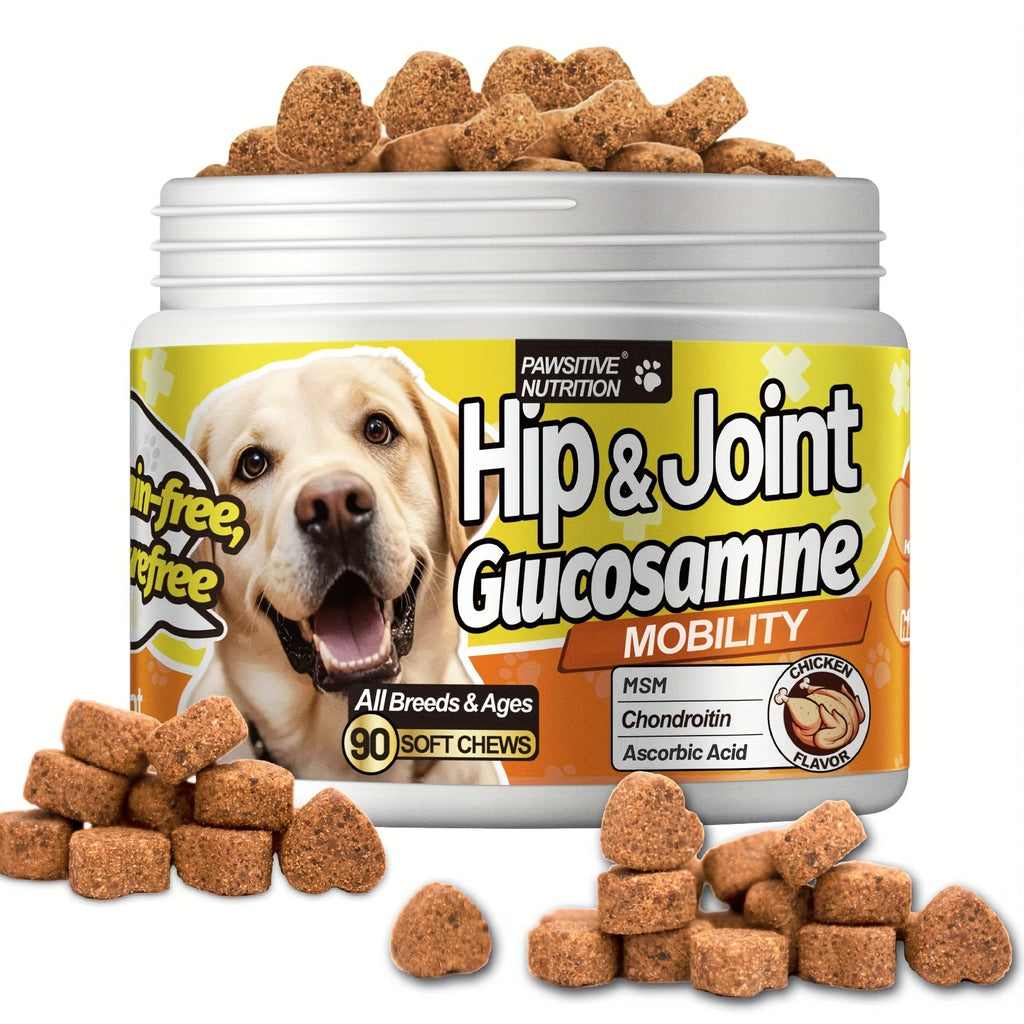 Dog Hip and Joint Supplement Chews, Chicken Flavor with Glucosamine, Chondroitin, Alaskan Salmon Oil and MSM, 90 Count Listing with One or Two Bottle Options