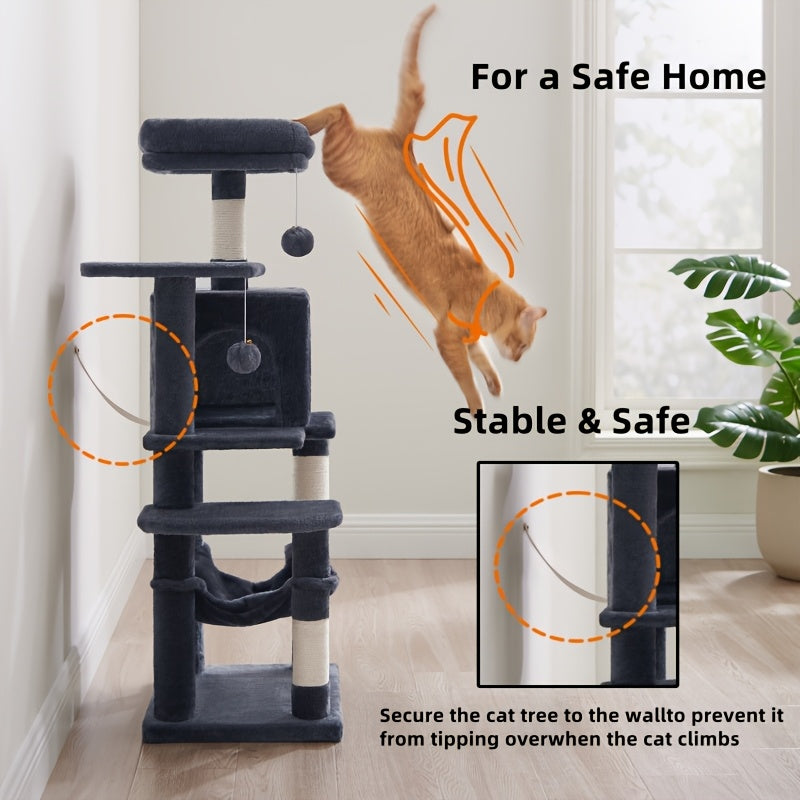 Multi-Level Cat Condo Tower with Cave and Plush Hammock, Sisal Scratching Features and Perches for Indoor Rest and Play, 44 66 or 79 Inch Options