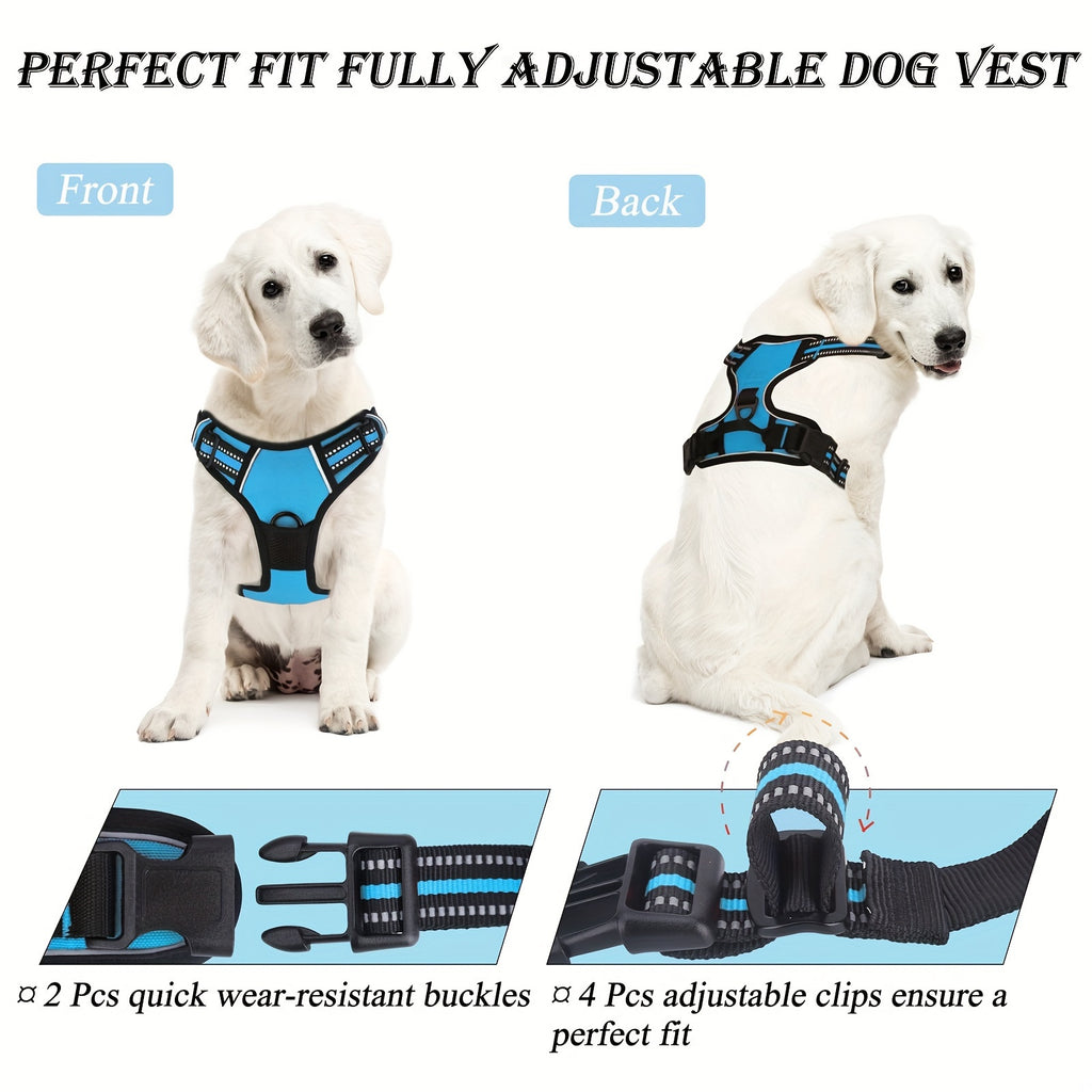 Dog Harness Set 3-in-1 with Reflective Walking Vest, Leash and Poop Bag Holder, Everyday Outdoor Walking Gear in Seven Colors with S to XL Size Options