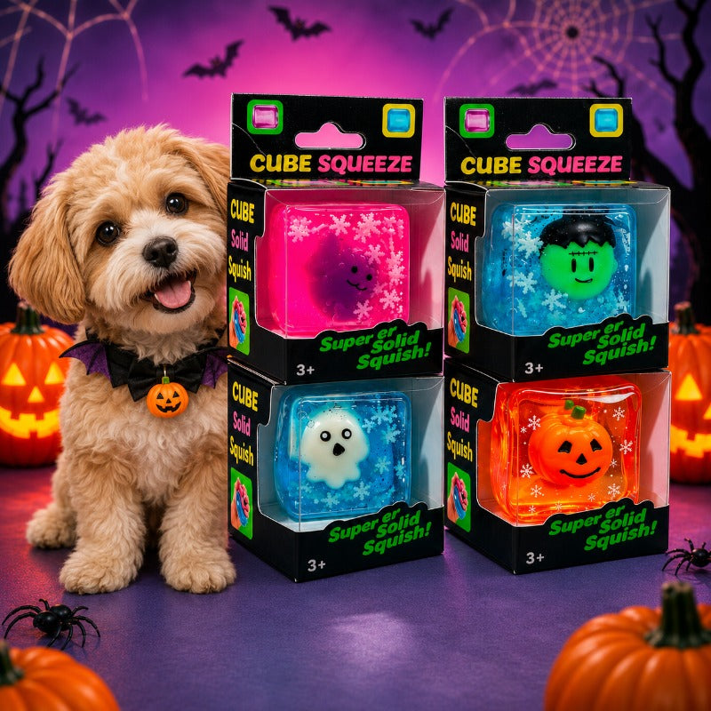 Halloween Cube Dog Toy, Soft Interactive Pet Play Toy for Small and Medium Dogs and Puppies, Pumpkin Ghost and Monster Themes, Random Color 1 Pack