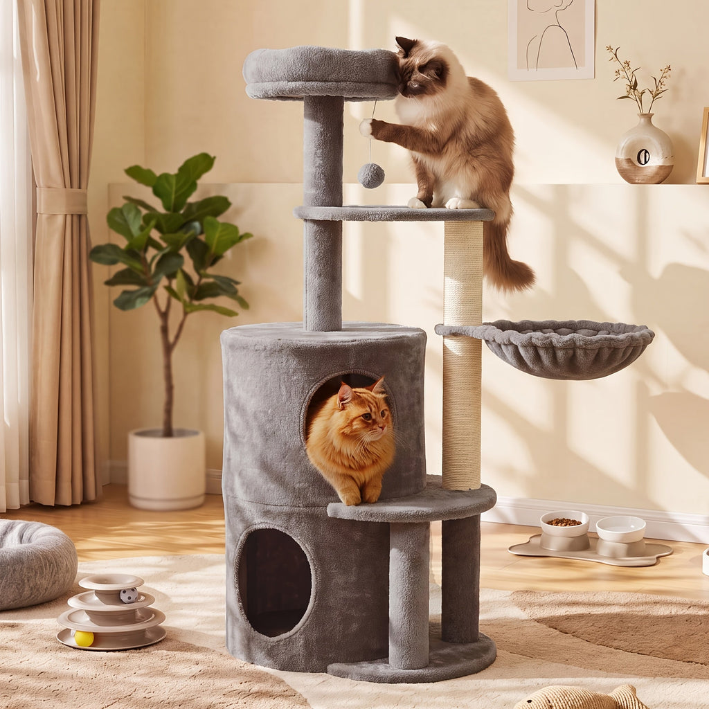 Cat Tree with Condo Retreat and Hammock, Multi-Level Indoor Cat Tower with Sisal Scratching Posts, Climbing Platforms and 44 Inch Model Options