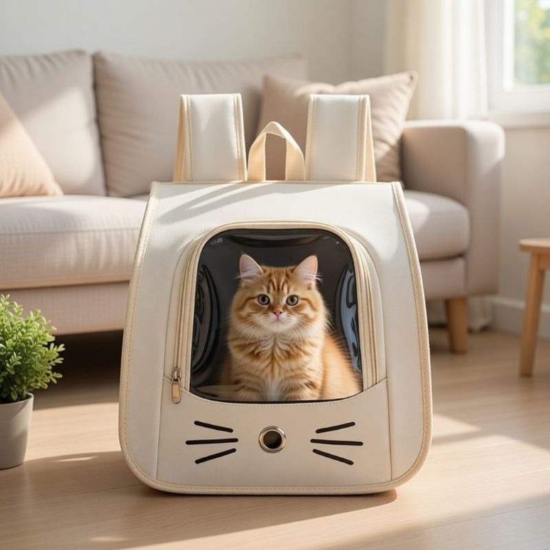 Cat-Face Pet Carrier Backpack with Clear Viewing Window, Collapsible Mesh-Sided Travel Bag for Cats and Small Dogs, Four Color Options
