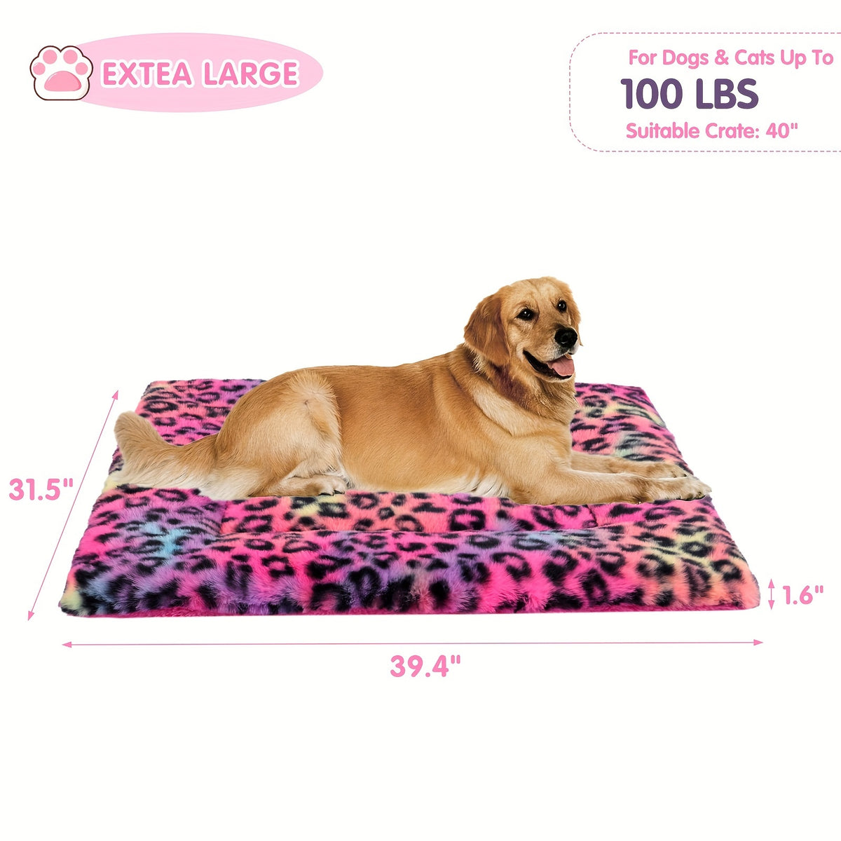 Reversible Dog Crate Mat with Leopard Print, Machine Washable Plush Pet Sleeping Pad for Dogs and Cats, Foldable Fleece Cushion in S to XL
