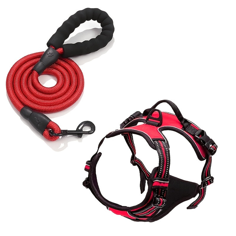 Breathable Dog Harness and Leash Set with Poop Bag Dispenser, Soft Walking Vest for Medium to Large Dogs, Red and Black Options in M, L and XL