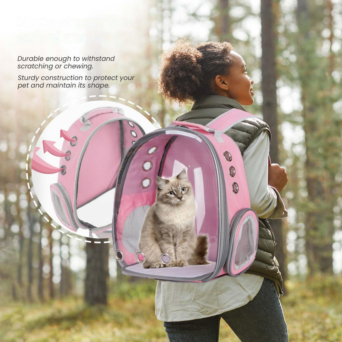 Transparent Capsule Cat Backpack, Breathable Portable Pet Carrier for Everyday Outings and Vet Visits, One-Size Pink and Black Style Options