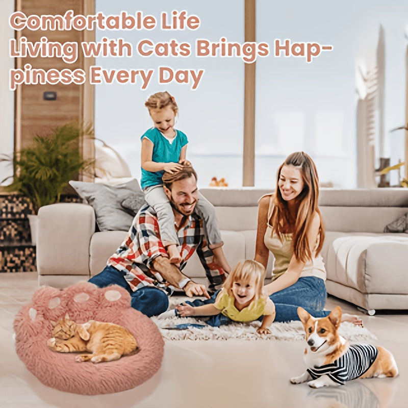 Faux Fur Pet Bed with Washable Bear Paw Design, Soft Plush Dog and Cat Sleeping Cushion with Non-Slip Bottom in Three Sizes and Colors