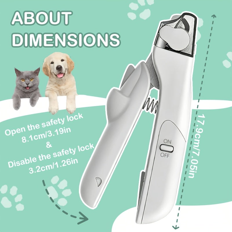 Pet Nail Clippers with Built-In File and LED Light, 2-in-1 Stainless Steel Blade Trimmer with Anti-Slip Handle for Cats and Small Medium Dogs