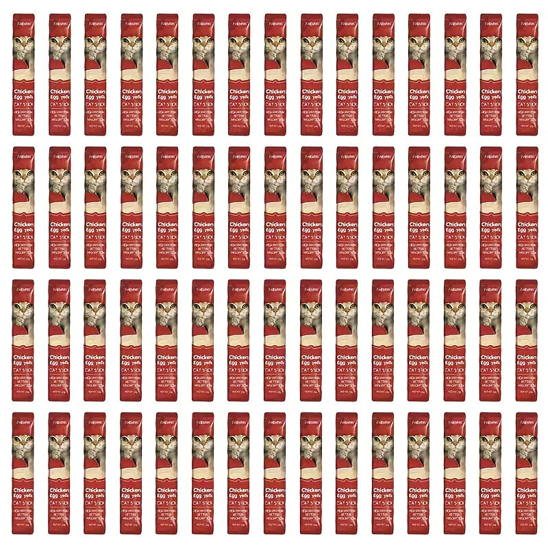 Cat Puree Treat Sticks 15g, Creamy Lickable Snacks for Hand Feeding and Meal Topping, Tuna or Yolk 10-Pack and Listed 72-Piece Mixed Options