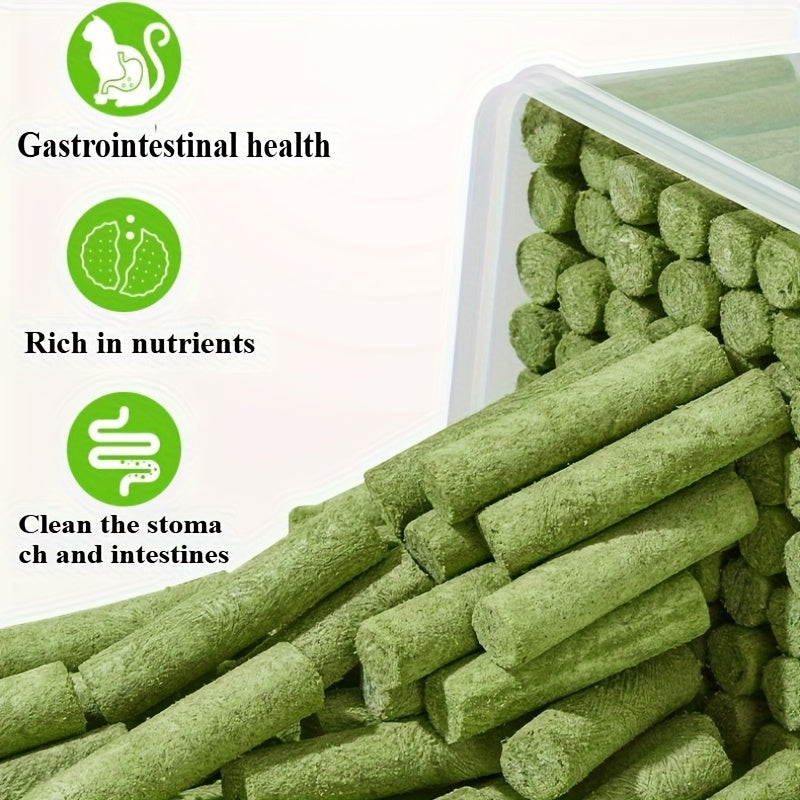 Cat Grass Sticks Freeze-Dried Chicken Dental Chew Treats, 518g Bucket About 105 Sticks for Teeth Cleaning and Hairball Care, Crunchy Snacks for Indoor Cats