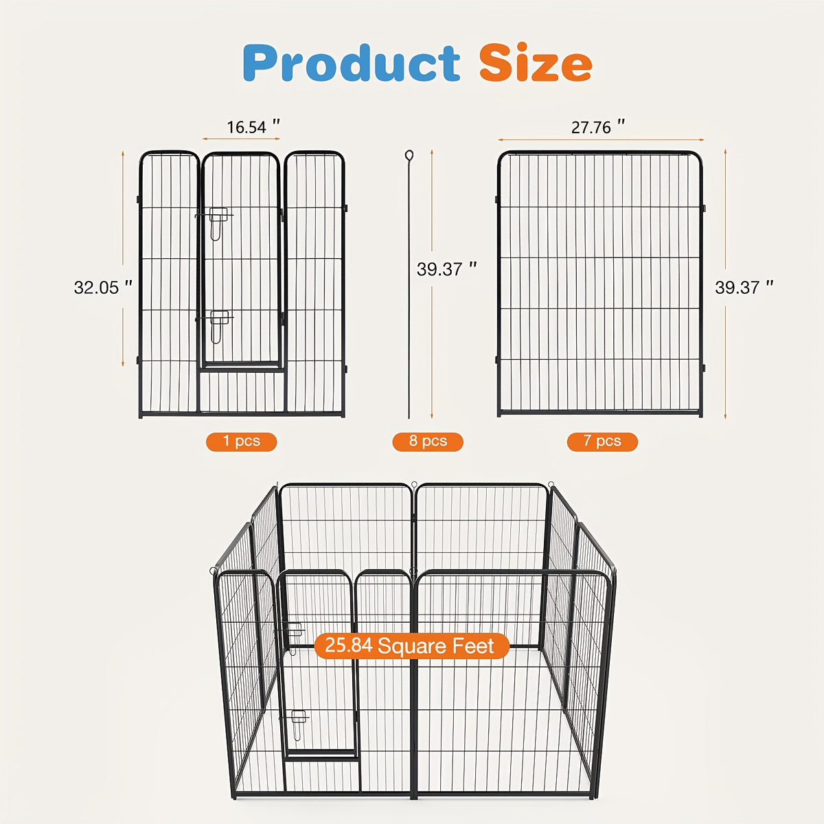 Dog Playpen 8 or 16 Panels, Portable Indoor Outdoor Pet Exercise Pen for Supervised Puppy Play, Backyard Gardens and RV Camping Trips