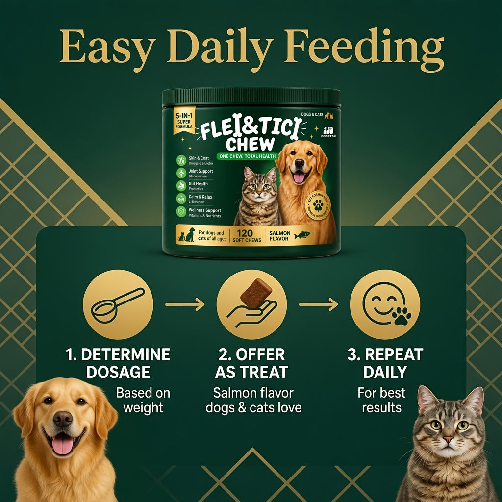 Salmon Flavor Pet Soft Chews for Dogs and Cats, Dogetsk 5-in-1 Formula, 120 Count in One Bottle for Owner-Managed Supplement Routines